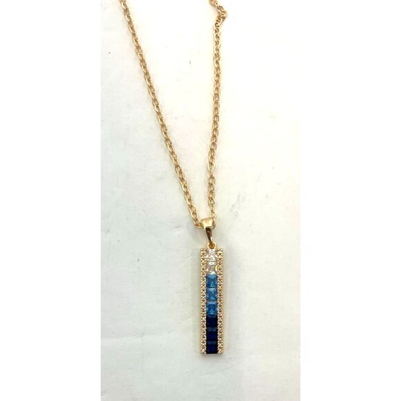 Vince Camuto Gold Blue Ombre Cubic Zirconia Pendant Necklace Adjstable Chain NWT - Picture 7 of 13